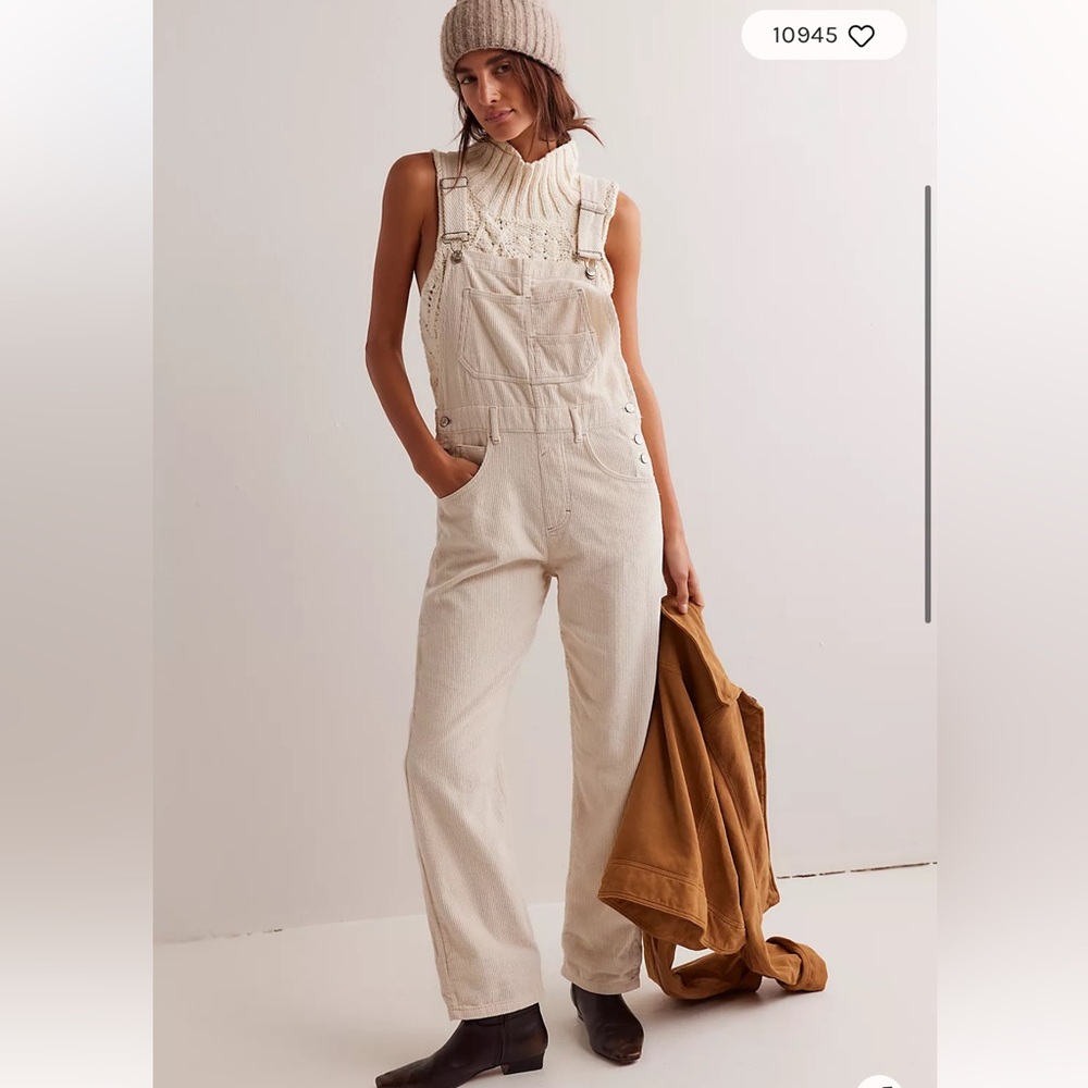 Free People Cream Cord Overalls